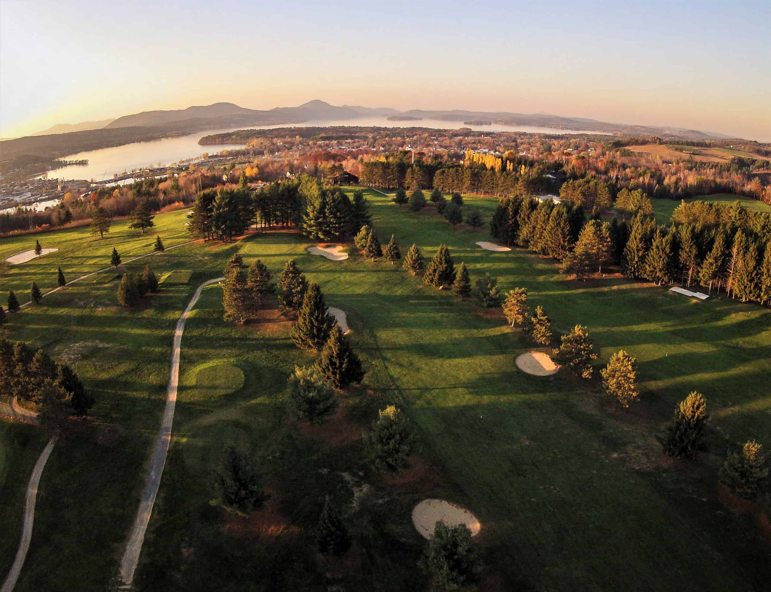 Newport Country Club Arial view of Lake and Holes in Summer