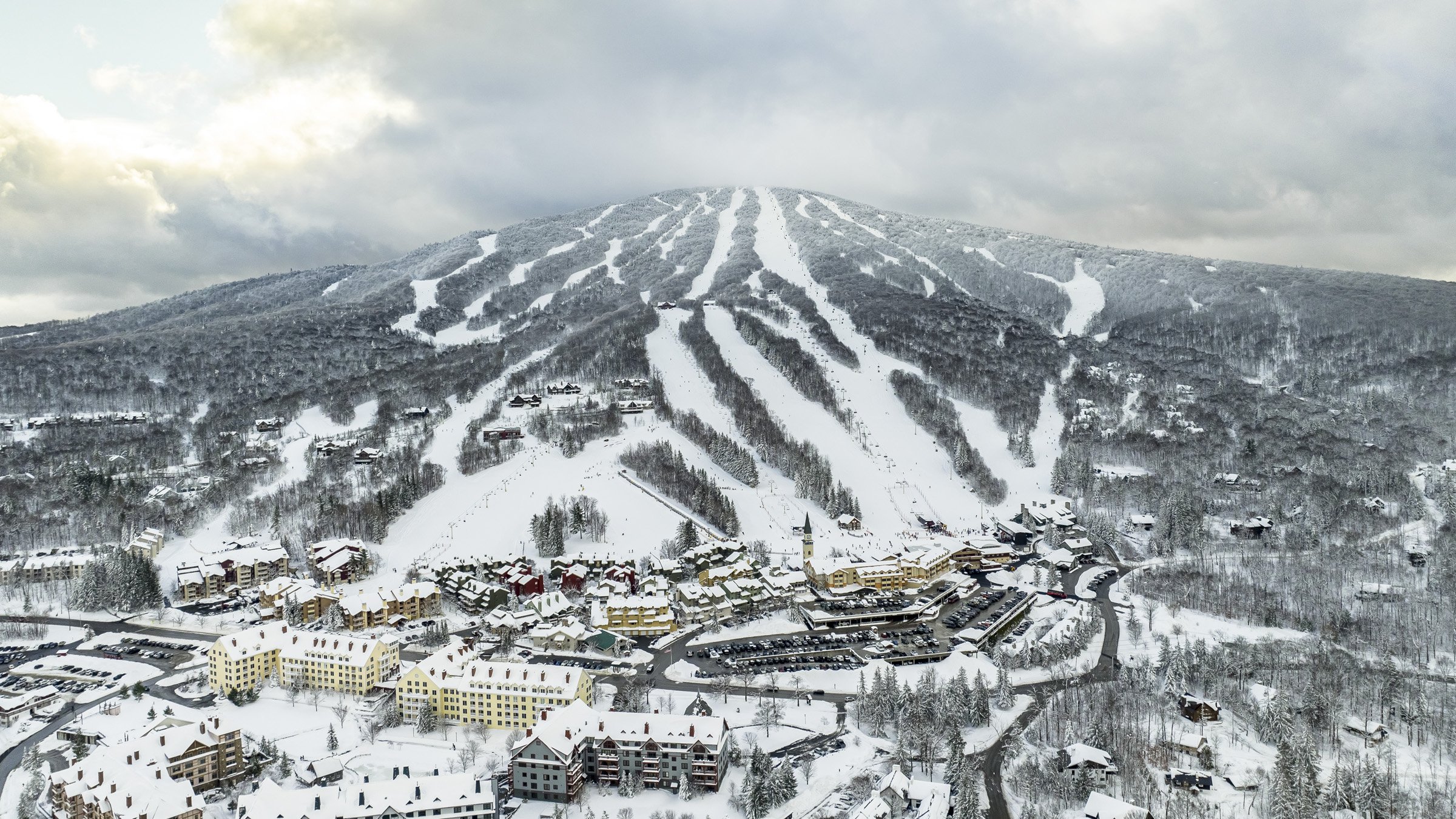 Stratton Mountain Resort - Winter Aerial Mountain and Village
