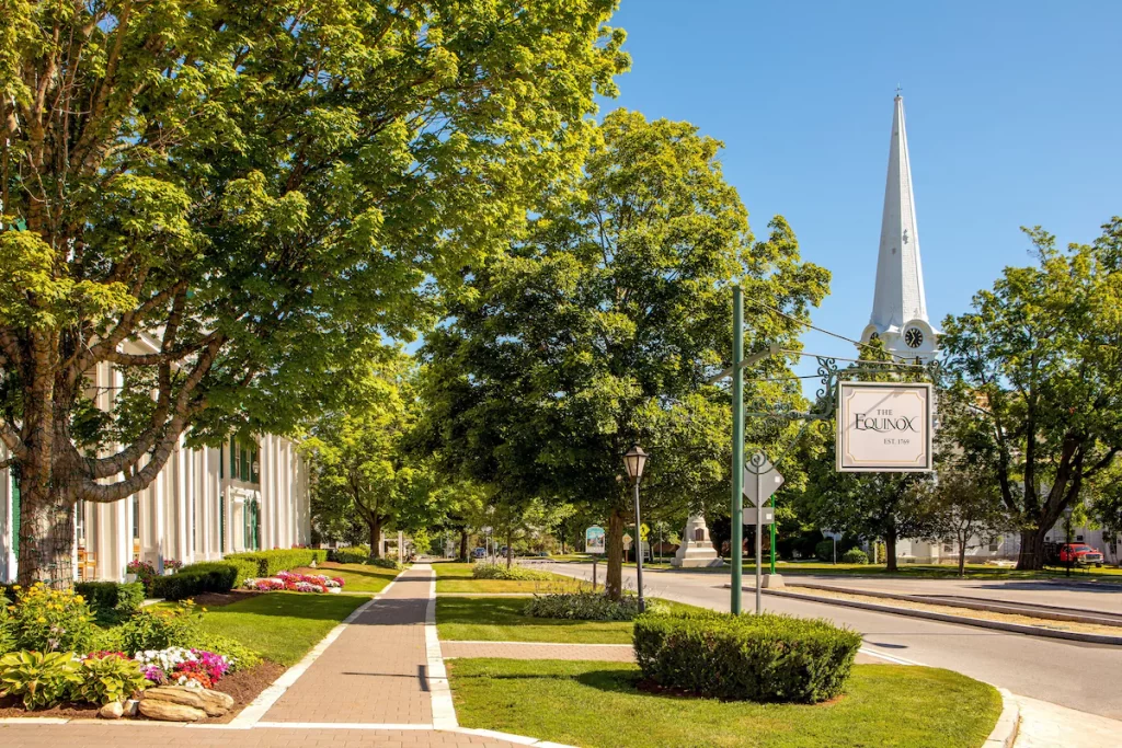 Equinox Resort and Spa Exterior Main Street Flowers and Church Steeple